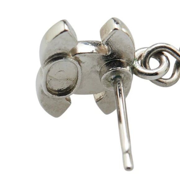 CHANEL CC Logos Rhinestone Pearl Drop Stud Earrings Silver Tone A20V Auth w/Box - Picture 6 of 7